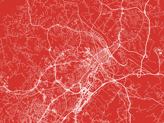 Christmas Map of Lynchburg Virginia, USA in Snowy White on Festive Red Background.