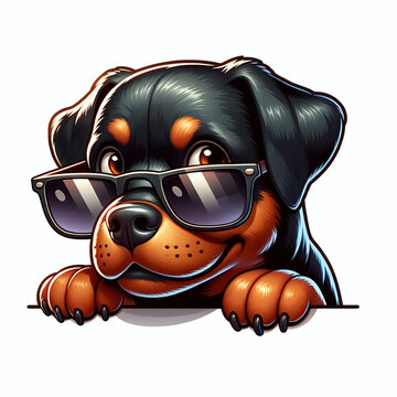 recommend clip art: Cool rottweiler puppy dog peeking up and wearing sunglasses clip art illustration