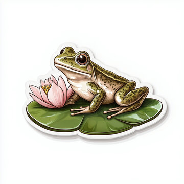 recommend clip art: Frog on a lily pad cartoon vector illustration sticker design