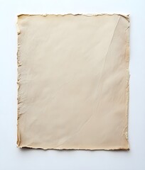 An old piece of paper with slightly worn texture showing signs of aging with subtle discoloration and frayed edges on a clean white background 