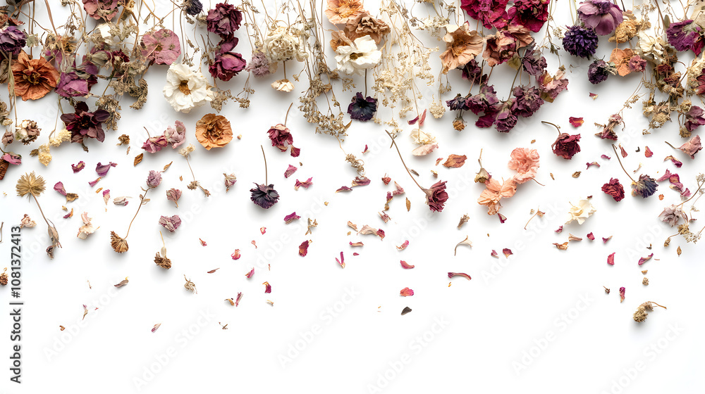 Aufkleber dried flowers arranged to appear as if cascading from the top of the image, creating flow and moveme