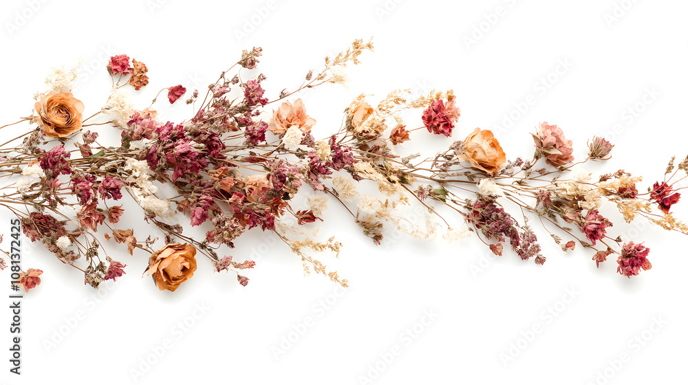 Aufkleber dried flowers arranged to appear as if cascading from the top of the image, creating flow and moveme