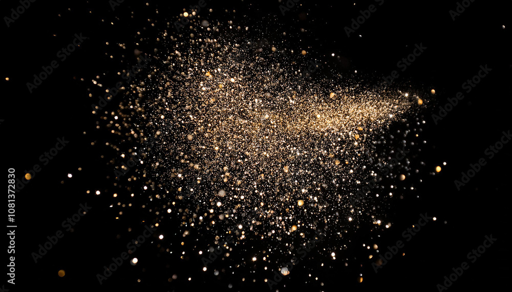Poster realistic glitter exploding on black background. the perfect for visual effects, compositing, and mo