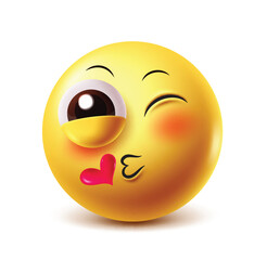 Lip kiss emoji vector character. Winking face clipart emoticon with in love, happy and cute social media facial expressions in white background. Vector illustration flying kiss clip art emoji.
