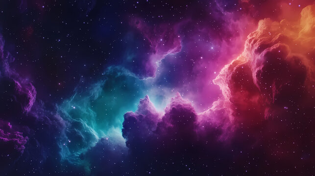 Colorful space galaxy cloud nebula. stary night cosmos. universe science astronomy. supernova background rainbow wallpaper red purple blue dark black orange green. Nebula. Illustration