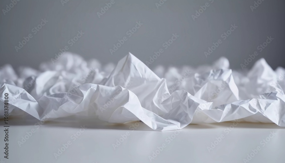 Poster the composition features crumpled white paper shapes arranged artistically against a simple backgrou