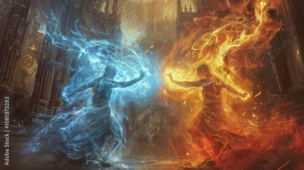 Aufkleber in the heart of the ancient temple two warlocks faced off against each other. their hands moved in i