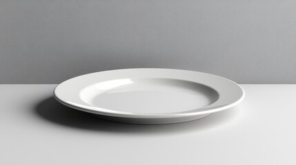 A plain white ceramic dinner plate on a clean white background.