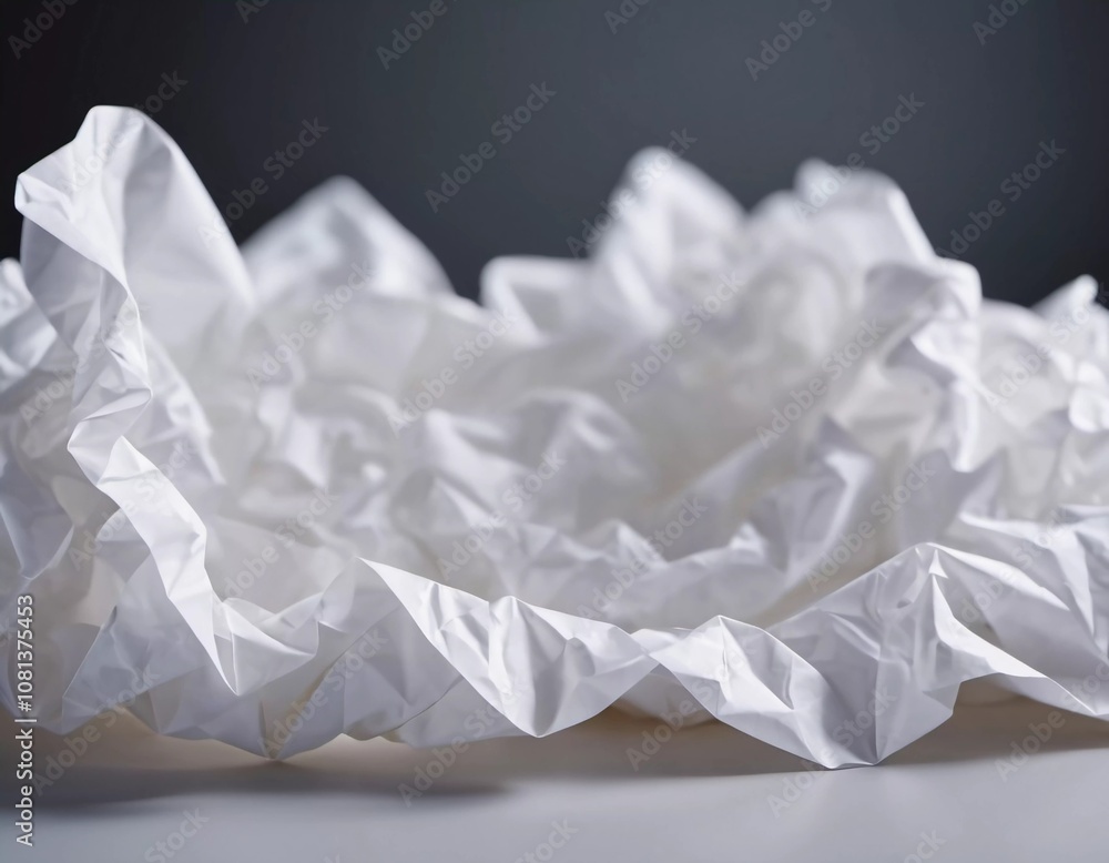 Poster the composition features crumpled white paper shapes arranged artistically against a simple backgrou