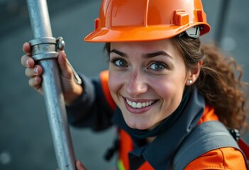 Female worker with safety equipment in high-risk work