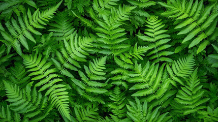 Vibrant lush green ferns creating a refreshing botanical background