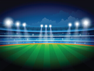 Soccer stadium or football stadium with spot lights and the fans waiting for the game to start. Eps file