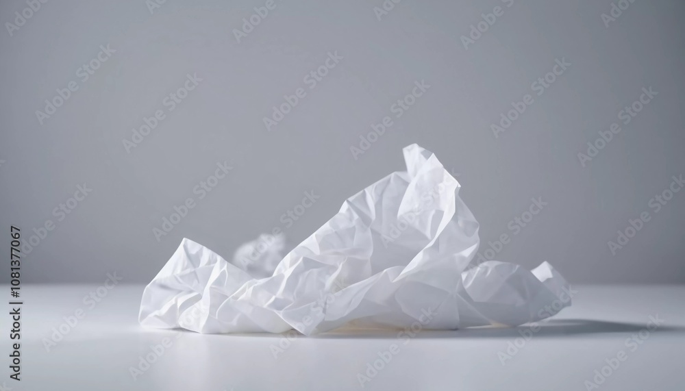 Poster the composition features crumpled white paper shapes arranged artistically against a simple backgrou