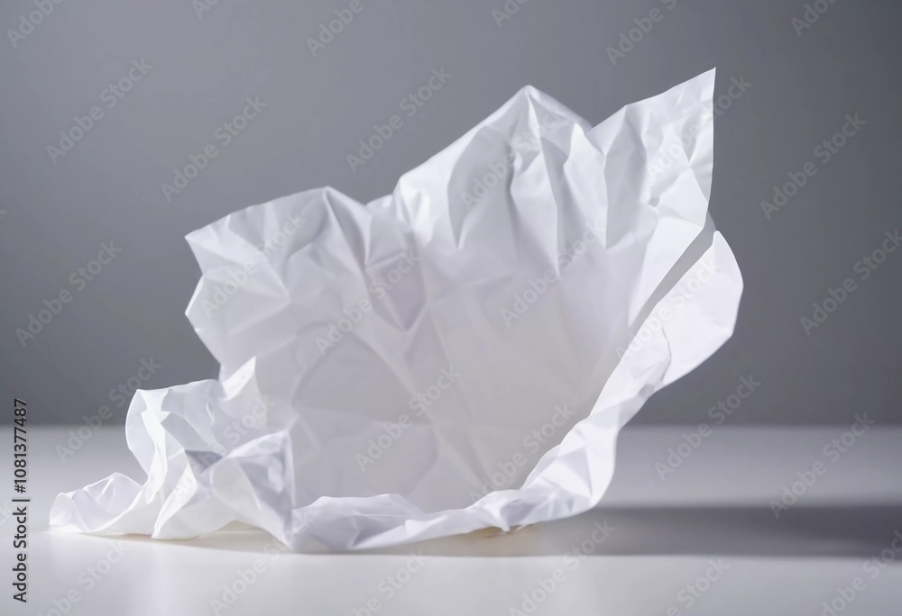Poster the composition features crumpled white paper shapes arranged artistically against a simple backgrou