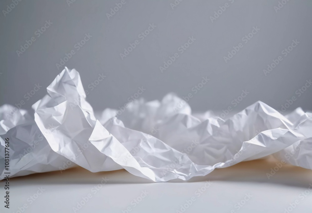 Poster the composition features crumpled white paper shapes arranged artistically against a simple backgrou