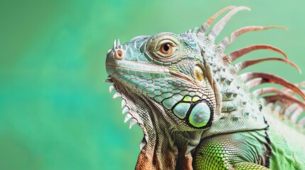 Fototapeta premium Iguana as a teacher banner with copy space area for text. Cute Iguana...