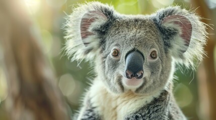 Fototapeta premium Koala as a teacher banner with copy space area for text. Cute Koala portrait....