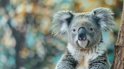 Obraz premium Koala as a teacher banner with copy space area for text. Cute Koala portrait....