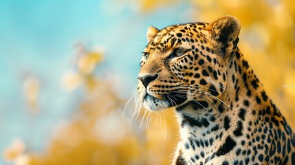 Obraz premium Leopard as a teacher banner with copy space area for text. Cute Leopard...