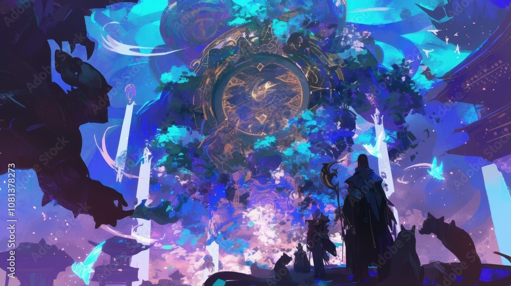 Aufkleber a group of ancient beings able to transcend time and space meet in a hidden astral realm to exchange