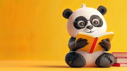 Panda as a teacher banner with copy space area for text. Cute Panda portrait....