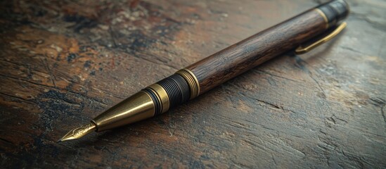 Carpenter's scribe with brass accents and a dark wood handle, angled on a table 