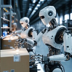 Fototapeta premium AI-powered robot assisting a doctor in a high-tech hospital, futuristic healthcare environment