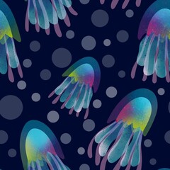 Summer animals seamless jellyfish pattern for wrapping paper and kids