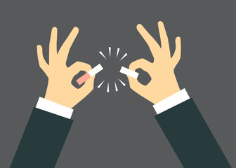 Hands breaking a cigarette ,No smoking, No tobacco day. 