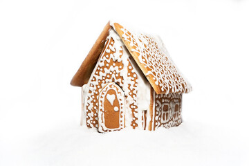Christmas gingerbread house on white background