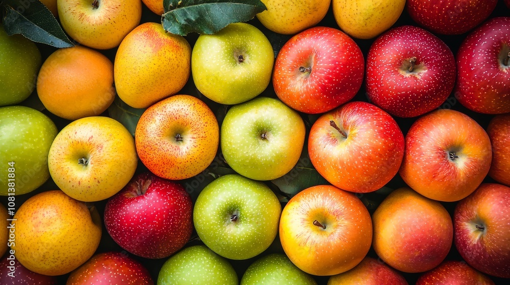 Poster close-up of assorted apples in different colors and textures