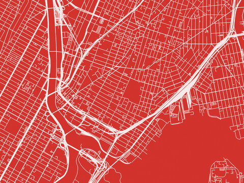 Christmas Map of Mott Haven  New York, USA in Snowy White on Festive Red Background.