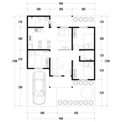 Architecture plan with furniture. home floor plan, isolated on white background, stock illustration. Vector eps