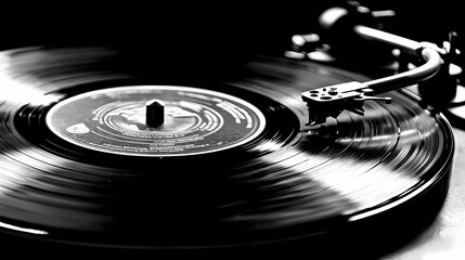 A Captivating Close-Up of a Spinning Vinyl Record, Emanating Nostalgia and Music's Timelessness in a Charmed Atmosphere