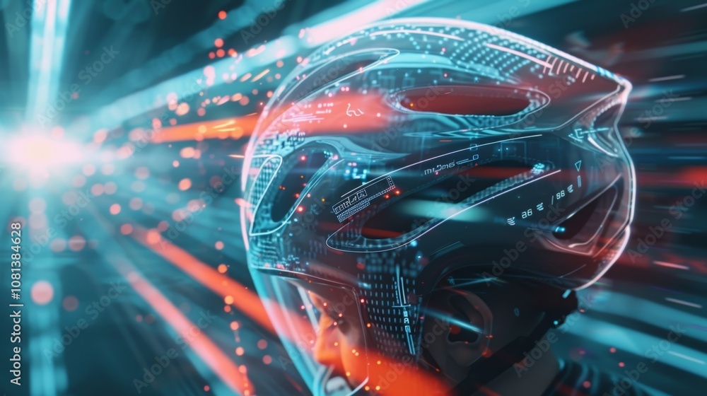 Aufkleber futuristic helmet is displaying data and information in augmented reality environment, showcasing th