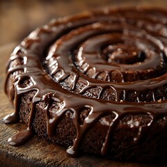 Close-up of a Chocolate Cake with Drizzled Chocolate Icing.