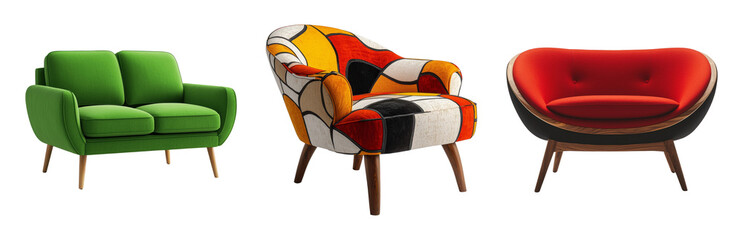 PNG Stylish Retro Chairs for Modern Interiors. Isolated on transparent background