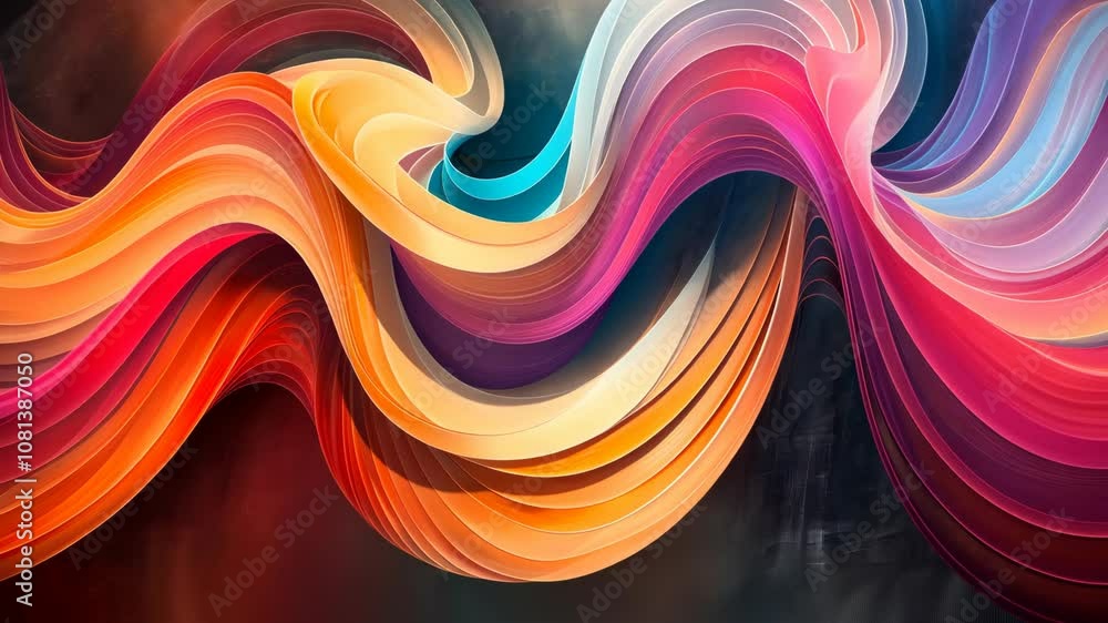 Poster dynamic digital landscape of glowing waves in red and blue hues with particle lights. wallpaper high
