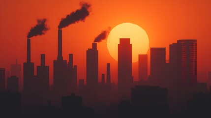 Fototapeta premium Exploring the impact of industrial pollution on urban landscapes during sunset