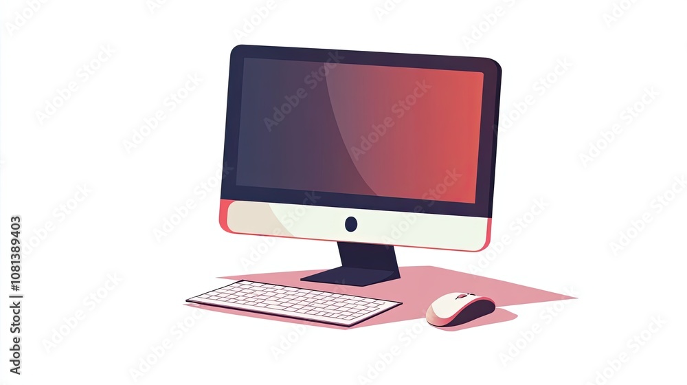 Poster modern computer setup with red gradient screen
