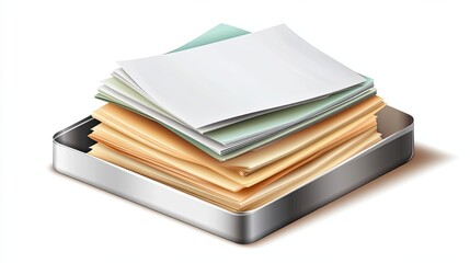 Stack of Papers in a Metal Tray
