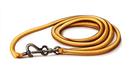 Naklejka premium Yellow leather dog leash with metal clip