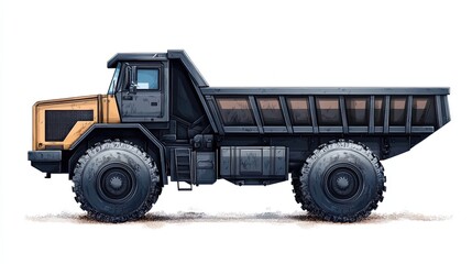Obraz premium Black and Yellow Off-Road Dump Truck on White Background