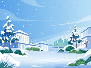 Naklejka premium Snowy Landscape with Houses and Trees