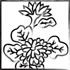 筆書き正方形シンプル花札　長月　菊　9月　菊のカス