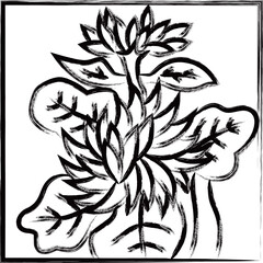 筆書き正方形シンプル花札　長月　菊　9月　菊のカス