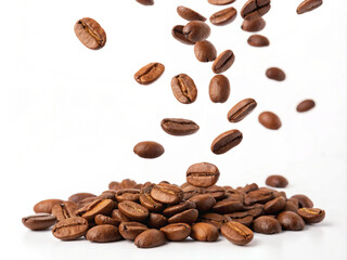 Obraz premium coffee beans on white background. coffee, bean, brown, beans, caffeine, drink, isolated, roasted, cafe, white, aroma, espresso, food, black, seed, coffee beans, roast, closeup, dark, beverage, grain, 