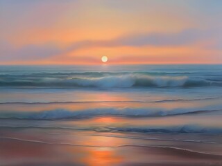 Obraz premium Pastel Sunset Sea Beach Painting Art