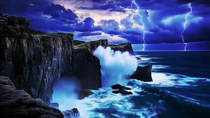 Waterfall cascades down rocks, a powerful natural wonder