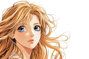 Anime Girl with Blonde Hair and Blue Eyes Illustration